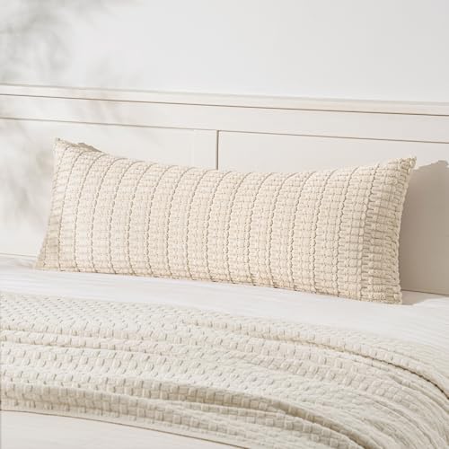 MIULEE Pack of 1 Cream White Long Body Lumbar Decorative Throw Pillow Cover 14x36 Inch for Bed Couch Sofa Living Room Soft Boho Pillow Cover Modern Farmhouse Home Decor