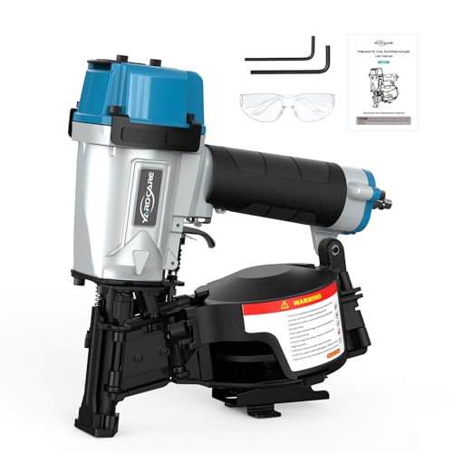 YARDCARE CRN45 Pneumatic Coil Roofing Nailer,15 Degree Roofing Nail Gun for 7/8″ to 1-3/4″...