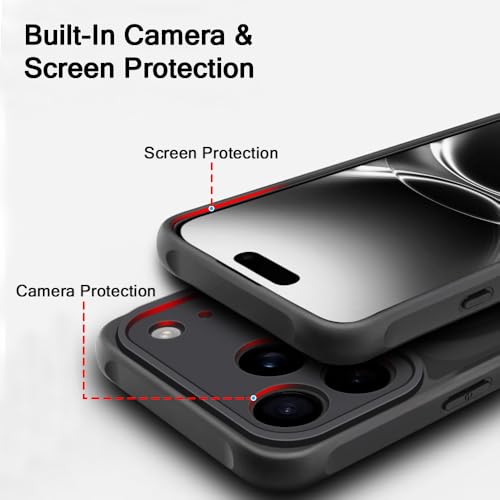Image of TheGiftKart for iPhone 17 Pro Case, Matte Frosted Hard Back Cover Compatible with MagSafe, Hybrid Shockproof iPhone 17 Pro Cover with Camera & Screen Protection (PC & TPU, Translucent Black)