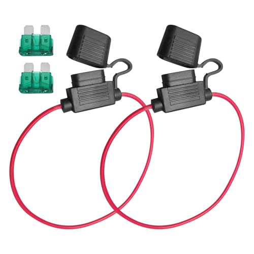 2 Pcs Set Inline Fuse Holder 16 AWG Standard 30A In-Line Standard Blade Fuse Holder with Caps Automotive Replacement Fuses Waterproof Blade Fuses-Holders for Car Truck Motorcycle Boat