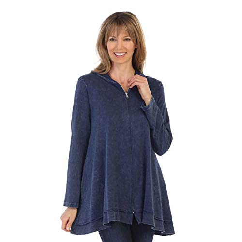 Jess & Jane Women's Mineral Washed Cotton Black French Terry Hoodie Jacket (Large, Denim) Jess & Jane Women's Mineral Washed Cotton Black French Terry Hoodie Jacket (Large, Denim)