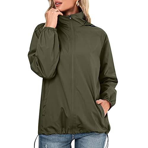 Chubasquero mujer para evitar mojarse en otoño con chaqueta ligera con cordón ajustable