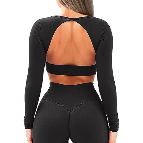 OZICERD Backless Workout Tops for Women Long Sleeve Gym Shirts Open Back Crop Top Cute Going Out Tops Yoga Athletic Tops Black S Cover