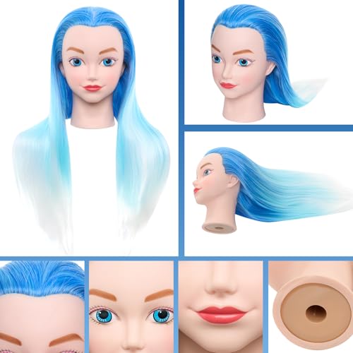 Neverland Beauty & Health 20" Synthetic Fiber Hair Training Head Hairdressing Practice Mannequin Manikin with Mannequin Head Stand Hair Styling Braid Accessoires Set(Blue) - Image 3