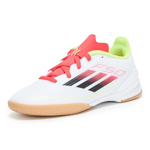adidas F50 League Indoor Sneaker, White/Black/Solar Yellow, 3 US Unisex Little Kid