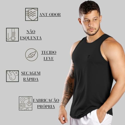 Camiseta Regata Masculina Treino Dryfit Lisa, Básica Academia (BR, Alfa, GG, Regular, Preto)