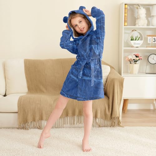 GuoChe Bathrobe For Kids Girls Dark Royal Blue Slate Slab Hooded Pajama4