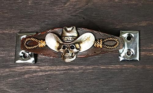 Miniatura 8 de Ebros Gift Juego de 2 calaveras de vaquero occidental de 4.75 pulgadas de ancho con cuerdas de horca, resina esculpida en base de metal, tiradores