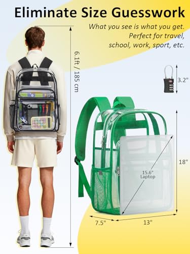 Image of Clear Backpack for School, Heavy Duty Clear Bookbag With a TSA Lock | 18 inch large clear bag, Durable PVC, For boys /girls /men /women /teens /adult, Ideal for work /sport /travel /daily life