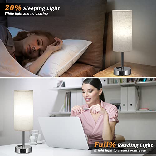 Cream Touch Lamps For Bedrooms Set Of 2-3 Way Bedroom Lamps For Nightstand, Modern End Table Lamp With Usb C Ports Outlets, Two Dimmable Bed Side Lamps For Living Room, Night Stand Light (Cream) #TOP4