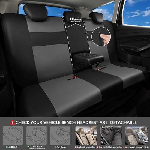 Image of CAR PASS Leather Seat Covers Full Set Universal Water Resistant 3D Foam Back Support, Luxury Comfort Automotive 5 Seat Covers All Season Fit for SUV,Sedan,Van, Airbag Compatible Elegance(Gray Black)