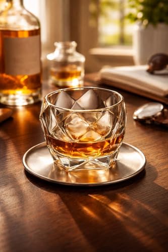Image of IndElite Geometric Crystal Whiskey Glass | 10 oz Lead-Free Crystal Scotch Glass with Heavy Base, Diamond Cut Design | Premium Whiskey, Bourbon & Cocktail Glass for Men & Gifting, 340 ml (Set of 2)
