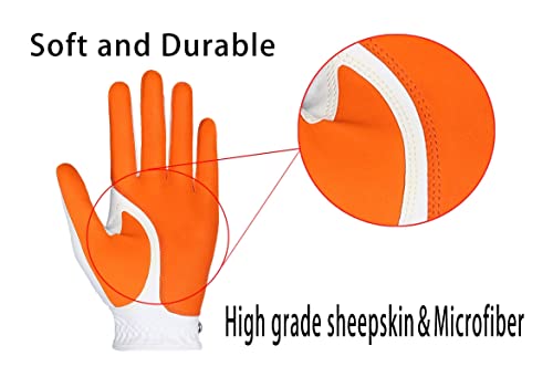 Simple Symbol Women's Golf Glove Microfiber With Colorful Cabretta Leather Six Pack(Left Is Wear On Left Hands,Right Is Wear On Right Hands) Four Colors White/Sky/Orange/Red(Orange,S,Left) #TOP3