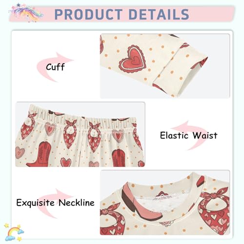 Pajama Sets Long Sleeve Cowboy Boots Hearts Pattern Soft Comfy Sleepwear 2 Piece PJS 3-8T4