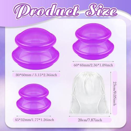 Image of TrelaCo 6 Pcs Silicone Cupping Kit for Massage Therapy,Clear Purple | Cupping Cups 3 Sizes, Suction Therapy for Body Massage Myofascial, Relieves Cellulite Muscle Pain Tension, Studio Household