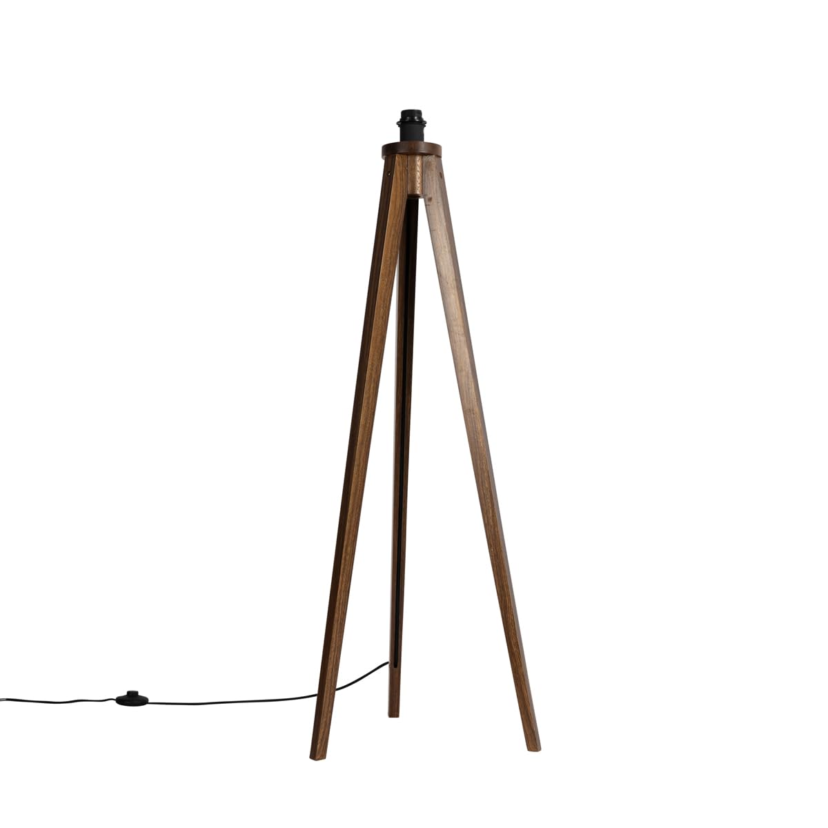 Qazqa rústico Lámpara de pie rural trípode madera nogal - Tripod Classic/Acero Redonda Adecuado para LED Max. 1 x 10 Watt