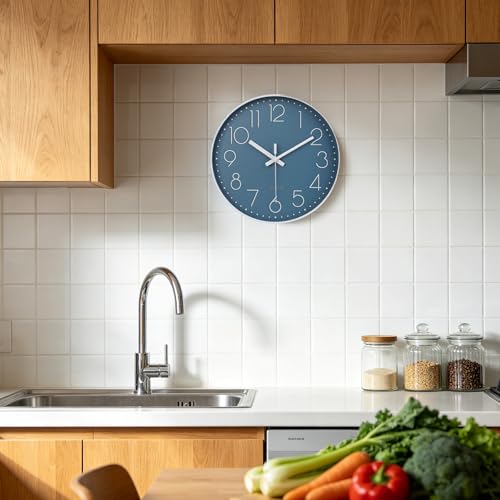 Image of jomparis 10 Inch Cerulean Wall Clock Battery Operated Silent & Non-Ticking Wall Clock Decor for Bathroom Bedroom