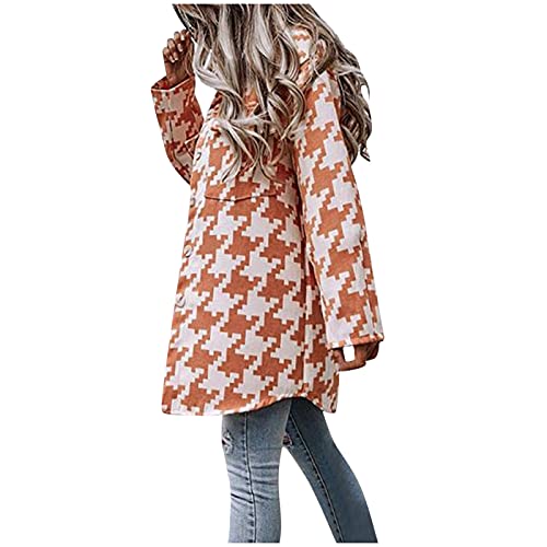 Manteau pied-de-poule orange femme manches longues veste hiver laine taille M