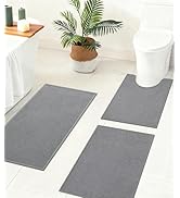 YIHOUSE Bathroom Rugs Mats Sets 3 Pieces Gray, Ultra Thin Bath Mat Absorbent Non Slip Bath Rugs f...