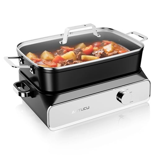 AUTUCU Slow Cooker 10-Quart - PFOA-Free Ceramic Coating, Oven Safe to 450°F | Keep Warm Function for Large Family Gatherings (Includes Silicone Spoon)