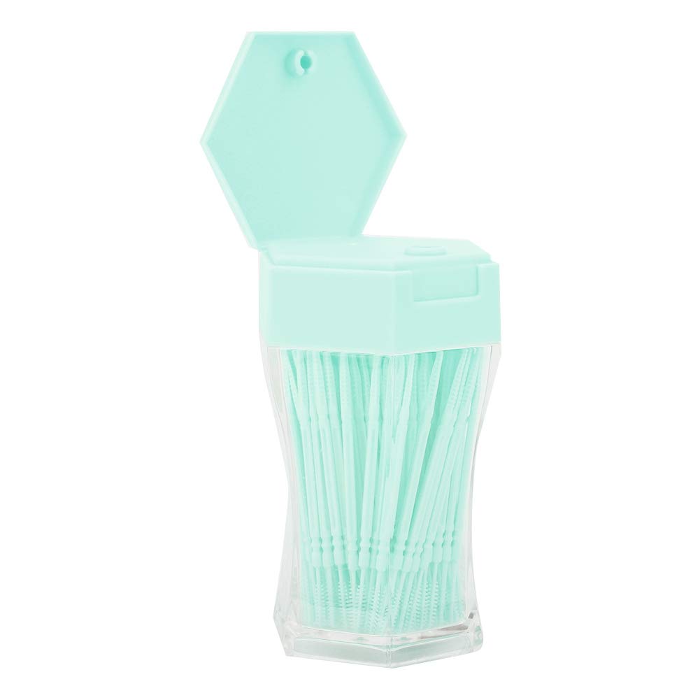 200pcs 2 Ends Toothpicks, Plastic Colored Teeth Tooth Picks with Toothpick Dispenser for Home Restaurant Hotel(Green)