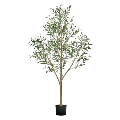 VEVOR 5FT Artificial Olive Tree with Black Pot, Tall Fake Tree with Natural Wood Trunk & Realistic Green Leaves and Fruits, Indoor Faux Plant for Home, Office, Living Room, Corner Decor