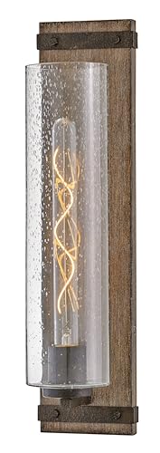 Hinkley 5941SQ-LL Sawyer Tall Single Light Vanity Light Fixture - Rustic Wall Sconce, Mount Up or Down, Farmhouse Style - in Sequoia + Iron Rust