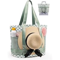 Elmklare Women's 32L Sandproof Beach Tote Bag with Multiple Pockets