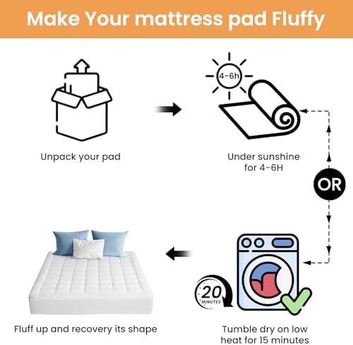 BaliChun Queen Size Mattress Pad Cotton Top Mattress Topper Fitted Quilted Mattress Cover Soft Breathable Pillow Top Cooling Mattress Protector Stretches up 8"-21" Deep Pocket (60×80 Inches, White) — view 8