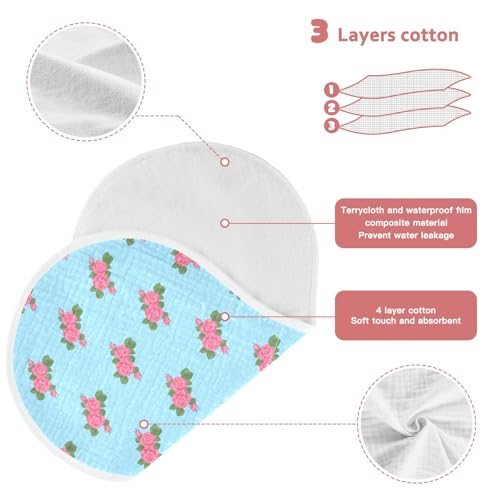 Pink Roses Polka-dots Muslin Baby Burp Cloths - Super Absorbent and Soft Burping Rags - Cotton Burp Clothes Set for Boys and Girls, 1 Pack3