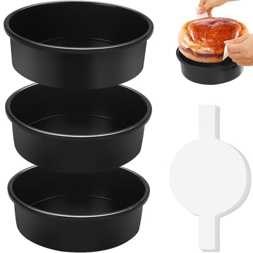 Image of BakerChef 6 Inch Cake Pan Set of 3, Nonstick Round Cake Pans with 110 PCS Parchment Paper, Carbon Steel Smash Cake Baking Pans Tins, Dishwasher Safe