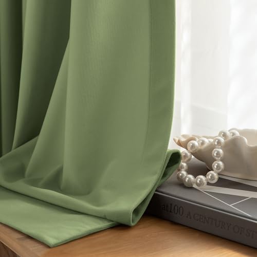 Image of Beauoop Sage Green Velvet Curtains 90 Inches Long 2 Panels for Bedroom Living Room Soft Luxury Room Darkening Thermal Insulated Soundproof Rod Pocket Window Treatments Drapes, 52X90 Set of 2