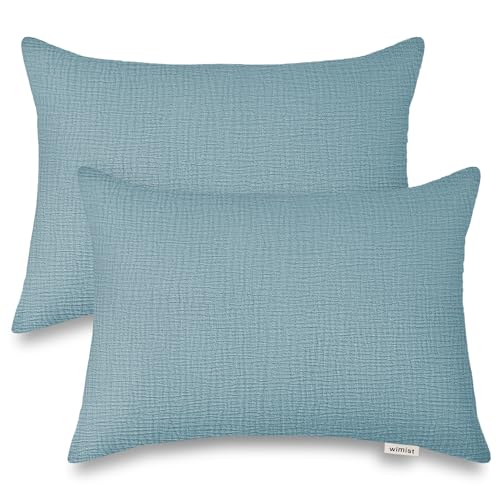 Image of Toddler Pillowcases for 13 inchx18 inch Pillow 2 Pack, Muslin Small Toddler Baby Kids Travel Pillow Covers for Boys Girls with Envelope Closure (Costume Blue, 13 x 18 Inch)