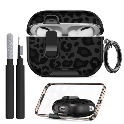 Image of Compatible Airpods Pro 3 Case (2025) with Phone Stand & Cleaner Kit,Cute Soft Silicone Lock Clip Apple AirPods Pro 3rd Generation Case, Airpod Pro 3 Cover with Keychain for Women /Girls,Leopard Print