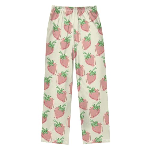 Strawberry Cute Pink Cartoon Pattern Cute Pajama Pants, Soft Sleepwear Lounge Pants Pajama Pj Bottoms for 6-14 Years2