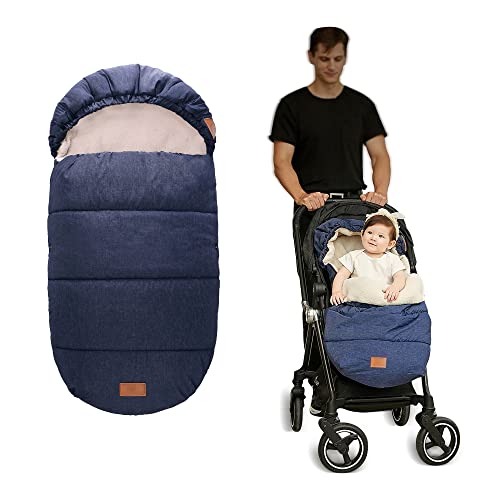 Image of LAT Baby Warm Bunting Bag Universal,Stroller Sleeping Bag Cold Weather,Waterproof Toddler Footmuff(Detachable,Navy Blue)