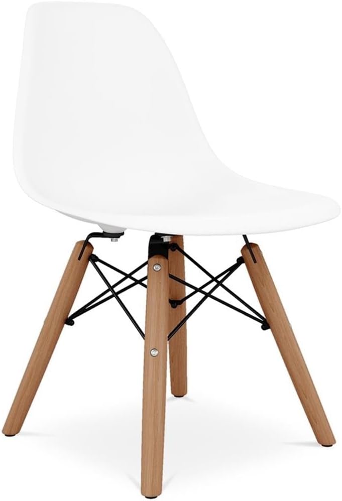MAKLAINE Kids Playroom Chairs, 21.75 in Plastic and Wood, White Finish, Set of 2, Ergonomic Curved Back Design, Modern Style Durable Seating for Coloring, Drawing, Snacks