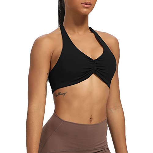 Aoxjox Women's Workout Sports Bras Fitness Taylor Scrunch Halter Bra Yoga Crop Tank2