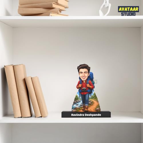 Image of Personalized Avataar Stand for Travel Lovers, Custom Photo Caricature Standee with Name, Personalized Travel-Themed Desk Decor Gift for Friends, Family, Colleagues & Adventure Enthusiasts