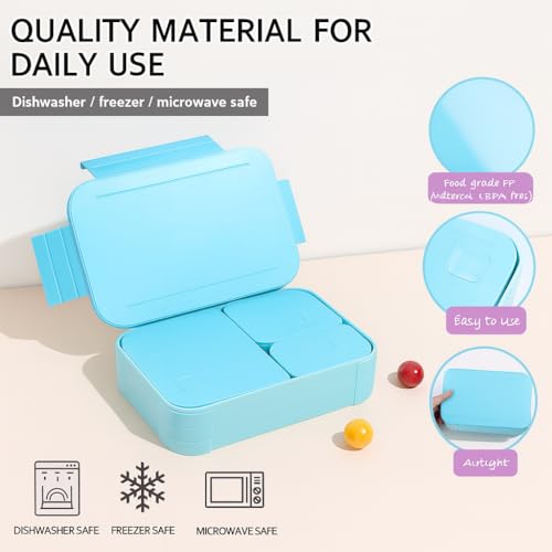 Image of YELONA Lunch Box + Tumbler Combo for Office & School | BPA Free Leakproof Bento Lunch Box with Compartments | 350ml Stainless Steel Insulated Coffee Mug - Navy Blue