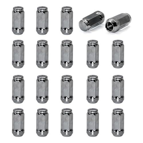 Image of 20pcs 1.9 inch Chrome 1 /2-20 Closed End Bulge Acorn Lug Nuts, 19mm Hex Wheel Lug Nut with Cone Seat Compatible with Mustang Bronco Ranger Safari YJ TJ KJ KK ZJ WJ WK XK MJ XJ