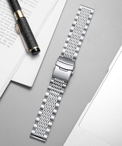 Image of BINLUN Stainless Steel Watch Band, Metal Watch Strap for Men Women Replacement with Double-Lock Deployment Clasp Polished Watch Bracelet Silver Black Gold Rose-gold 18 /19 /20 /21 /22 /24mm