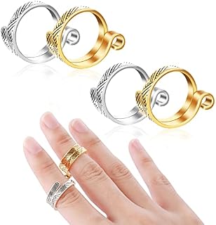 Sibba Crochet Ring Yarn Crocheting Finger Guide 4 Pcs Knitting Hook Needle Set Handmade Loop Tags Notions Cross Stitch Counter Blocking Board Holder Thimble Protection (Golden Silver Circle)