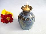  Keramik Öl-Lampe gletscherblau mit Messing-Dochthalter, Petroleum-Lampe, Garten-Ölfackel, Terracotta Öl-Leuchte, Öl-Garten-Fackel, Garten-Lampe-Leuchte, Laterne, Tisch-Licht, handmade