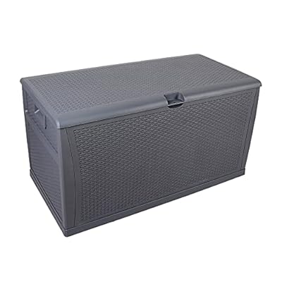 Holyfly 120 Gallon Outdoor Storage Box, Weather-Resistant Plastic Resin Wicker Deck Box with Waterproof Storage, Patio Garden Furniture Box Easy to Move and Assemble (Gray, 120-Gallon)