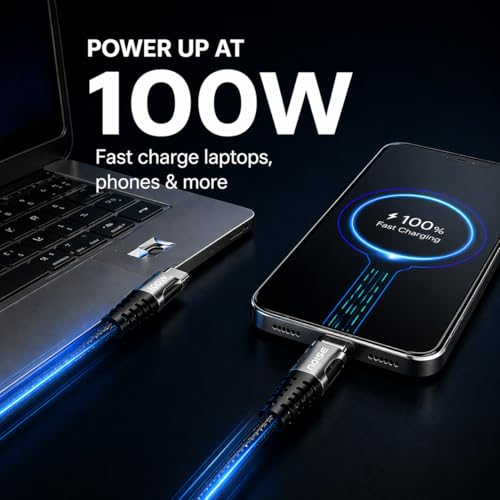 Image of Noise 100W Fast Charging USB C to USB C Cable | 50x More Durable | 1M / 3.3Ft | 5A PD charge | 480 Mbps Transfer Speed | Braided Cable For iPhones, Android, Laptops, MacBooks, Tablets (Black)