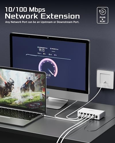 Image of FEDUS NEXTPORT-500, 5-Port Fast Ethernet Switch 10 /100Mbps, Network Splitter Hub for Desktop & SOHO, Unmanaged Plug & Play RJ45 LAN Expander, Fanless, for PC, Router, CCTV & Smart TV,Laptop,Gaming,Nas