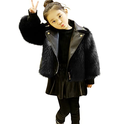Girls Cozy FauxFur Jacket, Kids Girls Winter Long Sleeve Thicken Coat Jacket Toddler Warm Fleece (Black, 7-8 Years)
