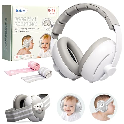 Image of Nehito 2-IN-1 Baby Ear Muffs Noise Protection up to 5 years baby, New & Upgraded baby Noise Cancelling Headphones with Adjustable Non-Slip Straps & Headband, Baby Airplane Essentials/Outdoor