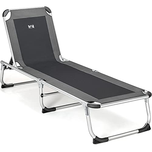 Trail Folding Sun Lounger Garden Recliner Reclining Backrest Lightweight Aluminium Grey